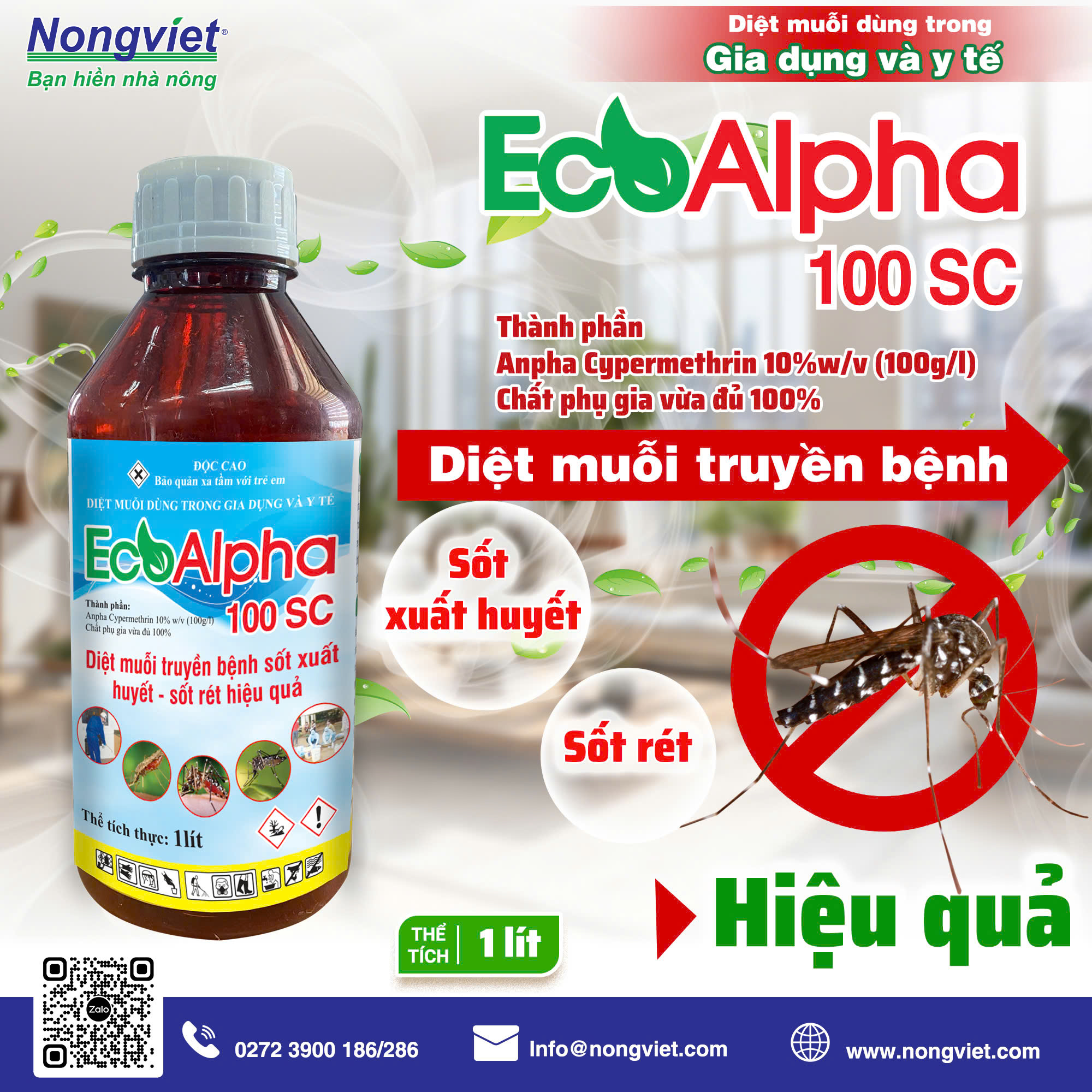 EcoAlpha 100SC chai 1 lít – DIỆT MUỖI DÙNG TRONG GIA DỤNG VÀ Y TẾ
