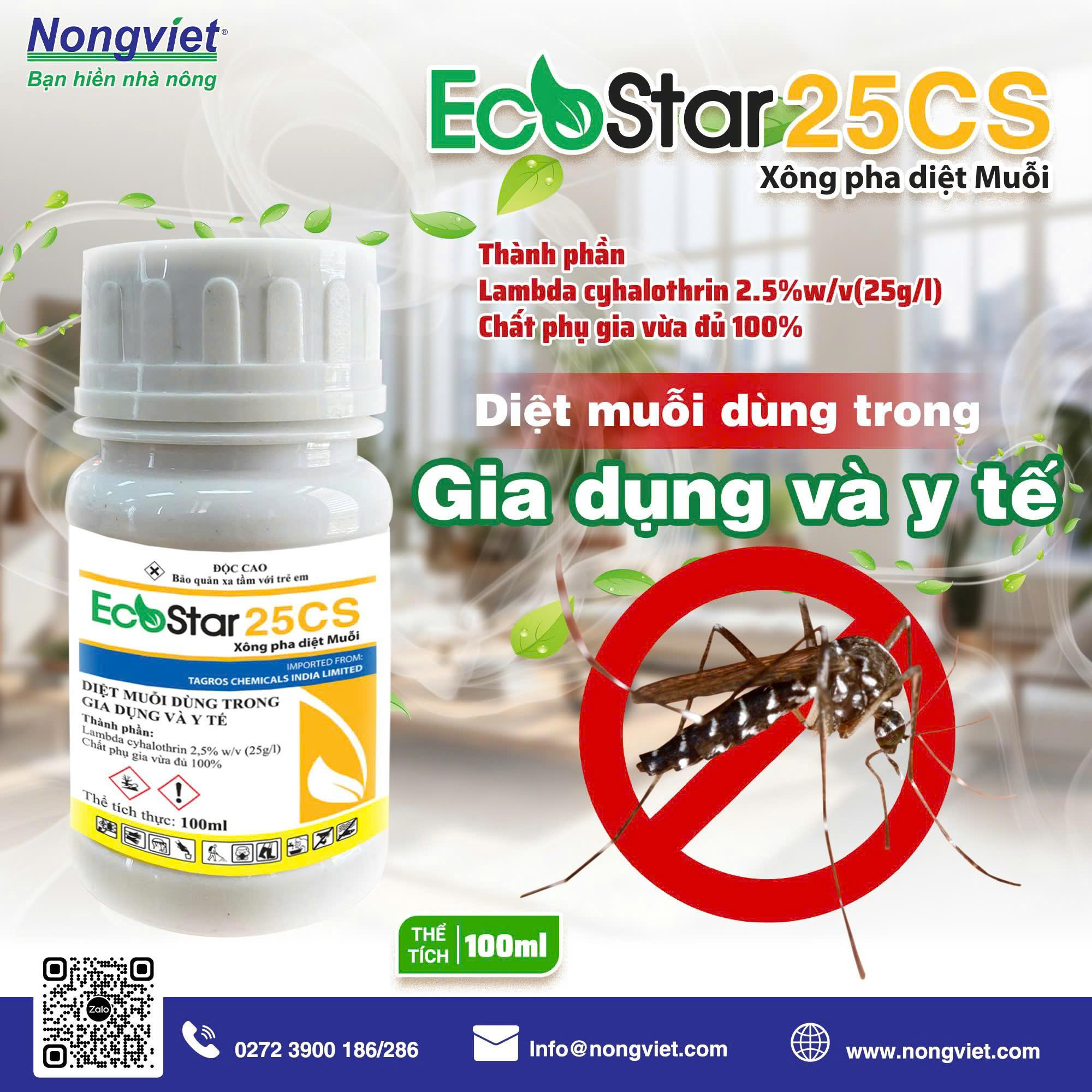 EcoStar 25CS chai 100ml – Chế phẩm diệt muỗi dùng trong gia dụng và y tế