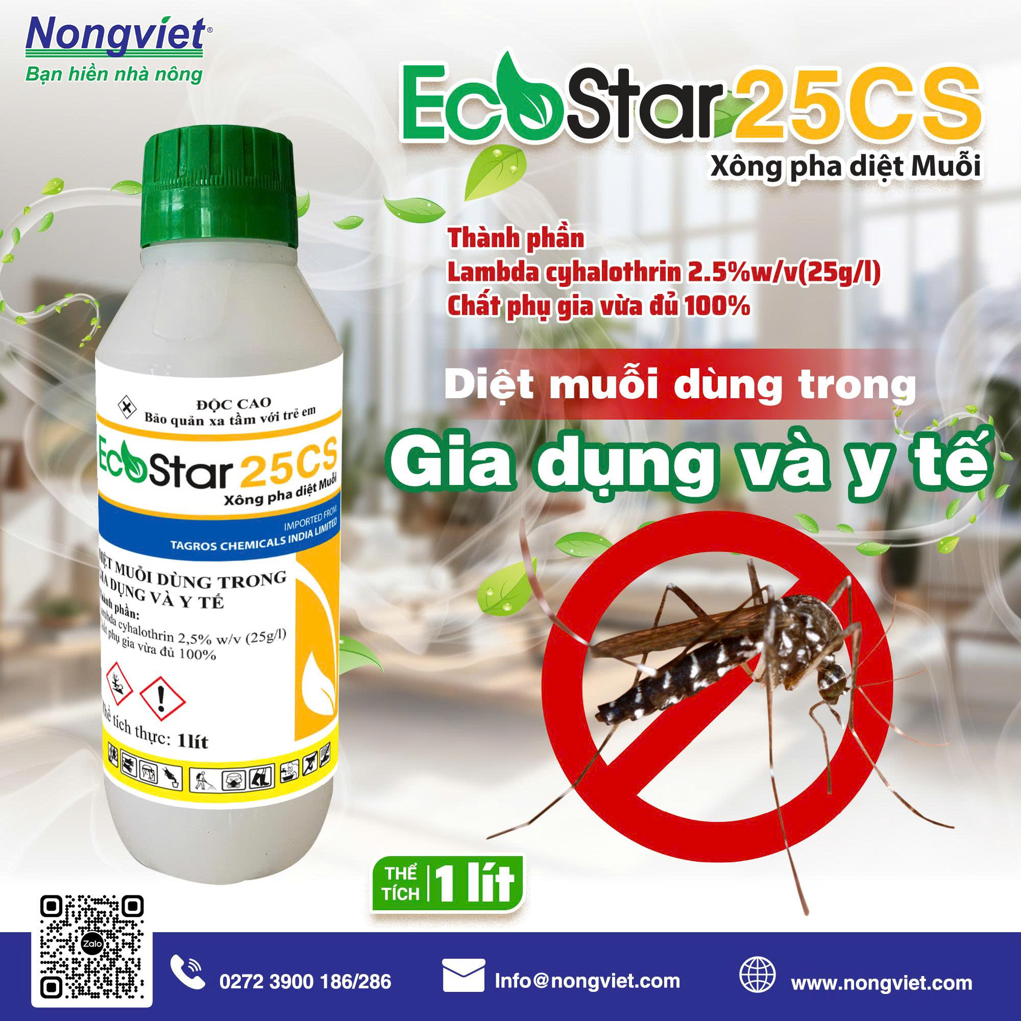 EcoStar 25CS chai 1 lít – Chế phẩm diệt muỗi dùng trong gia dụng và y tế